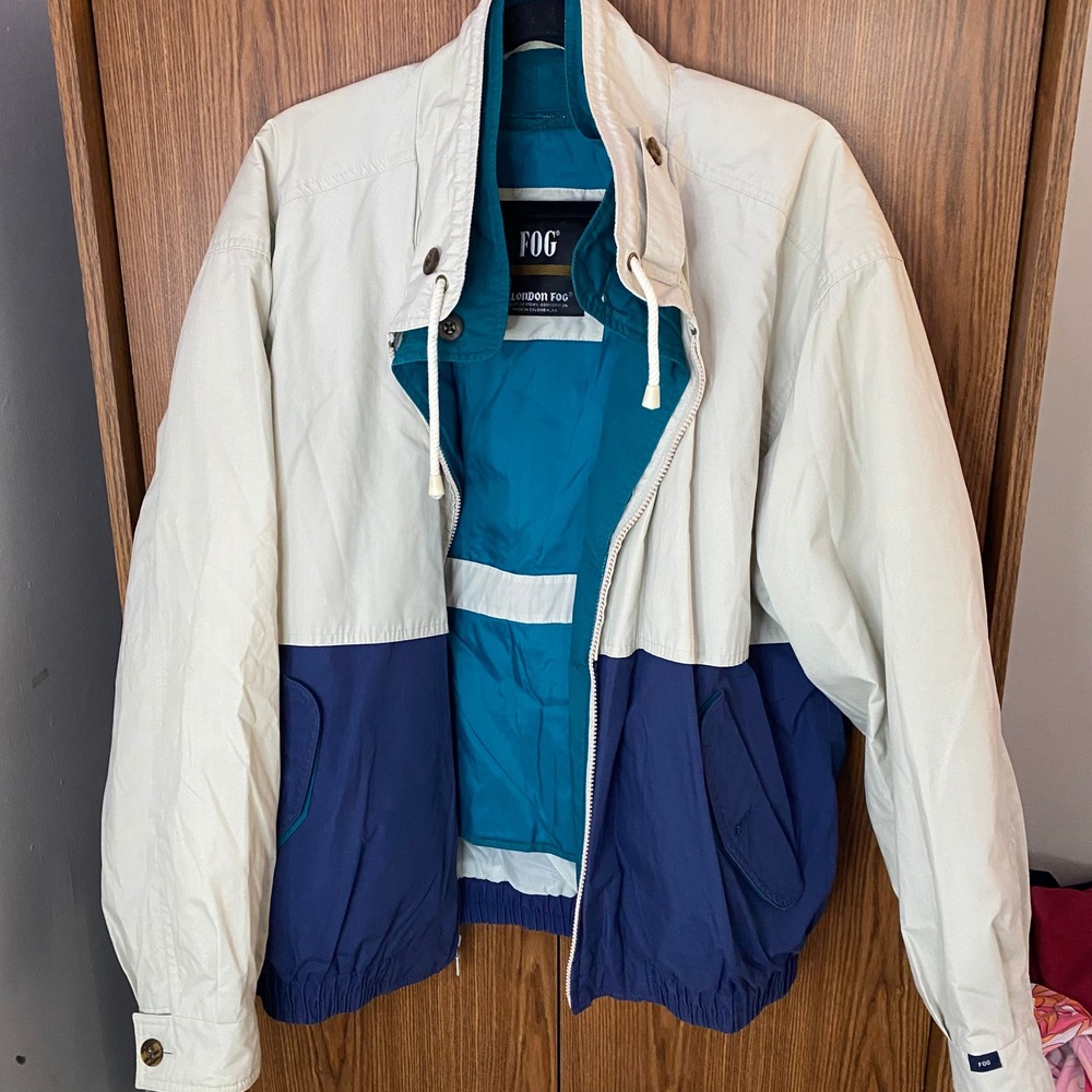 London Fog Jacket Mens Large Cream Blue Vintage Colorblock Thinsulate Insulated